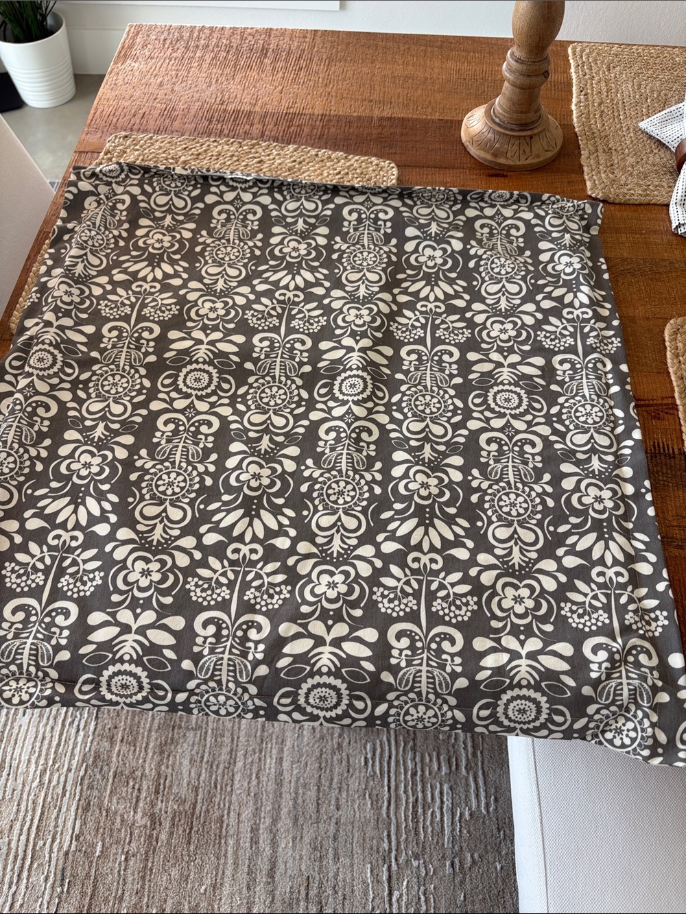 IKEA Gray and White Floral Curtain Panel